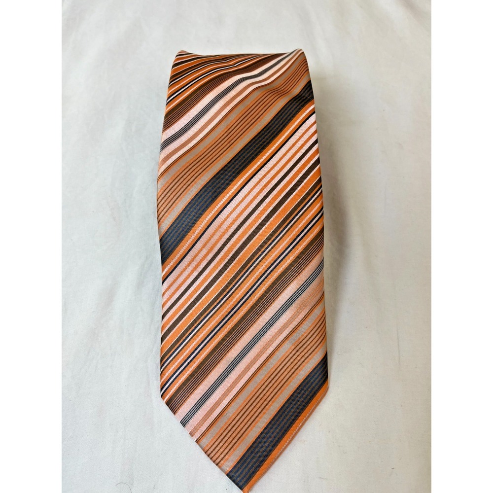Puccini Striped Tie Orange Pink Gray Mens Necktie‎ Bold Business Formal Retro